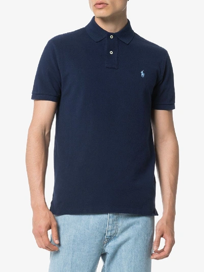 Shop Polo Ralph Lauren Poloshirt Mit Logo-stickerei In Blau