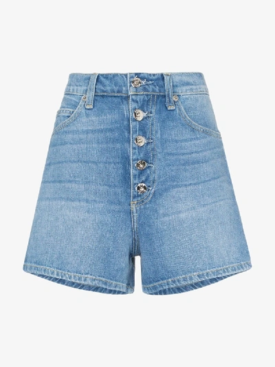 Shop Eve Denim Leo Button Front Denim Shorts In Blue