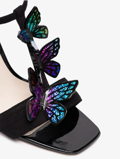 Shop Sophia Webster Black Riva 100 Butterfly Embellished Suede Sandals