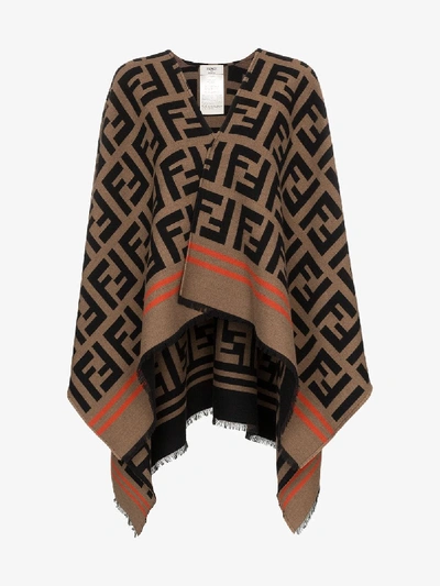 Shop Fendi Ff Logo Poncho In Brown