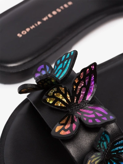 Shop Sophia Webster Black Riva Butterfly Embellished Leather Slides