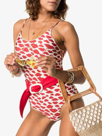 Shop Adriana Degreas Red And White Bacio Swimsuit