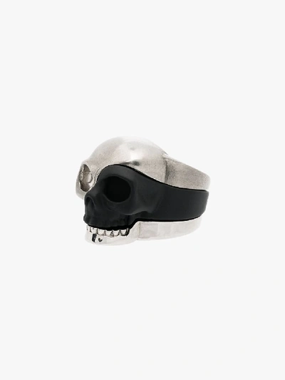 Shop Alexander Mcqueen Silver Tone And Black Three-piece Skull Ring In 1027 Multicoloured