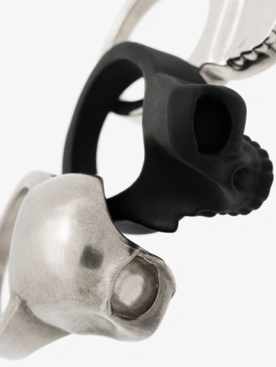 Shop Alexander Mcqueen Silver Tone And Black Three-piece Skull Ring In 1027 Multicoloured