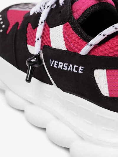 Shop Versace Black Chain Reaction 2 Leather Low Top Sneakers