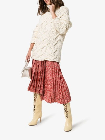 Shop Fendi Gate Print Silk Midi Skirt In Red