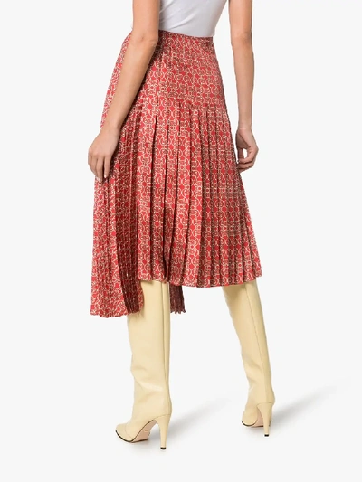 Shop Fendi Gate Print Silk Midi Skirt In Red