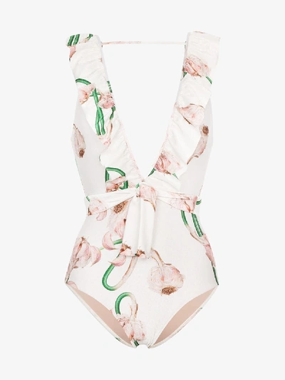 Shop Adriana Degreas Aglio Floral Print Swimsuit In White