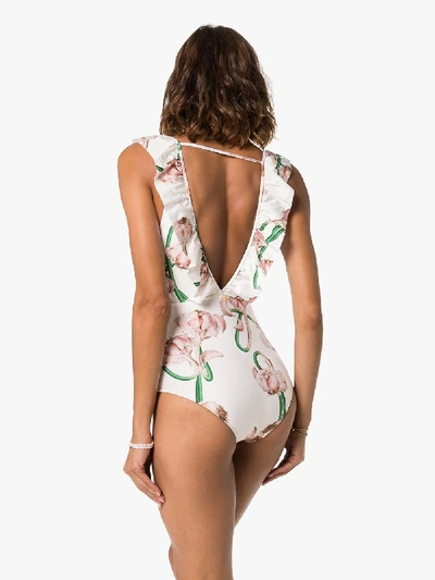 Shop Adriana Degreas Aglio Floral Print Swimsuit In White