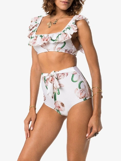 Shop Adriana Degreas White Aglio Ruffled Bikini