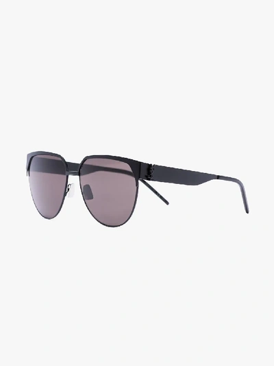 Shop Saint Laurent Black Curve Logo Sunglasses