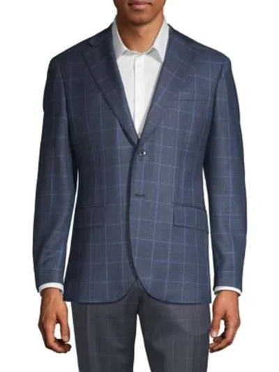 Shop Lubiam Windowpane Check Wool Sport Jacket In Blue