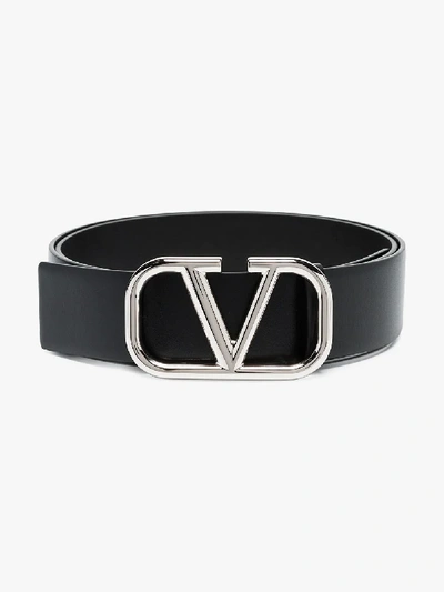 Shop Valentino Black Vlogo Leather Belt