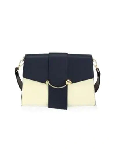 Shop Strathberry Crescent Tri-color Leather Shoulder Bag In Navy Vanilla