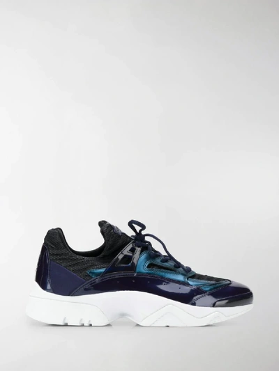 Shop Kenzo Patent Panel Sneakers In Blue