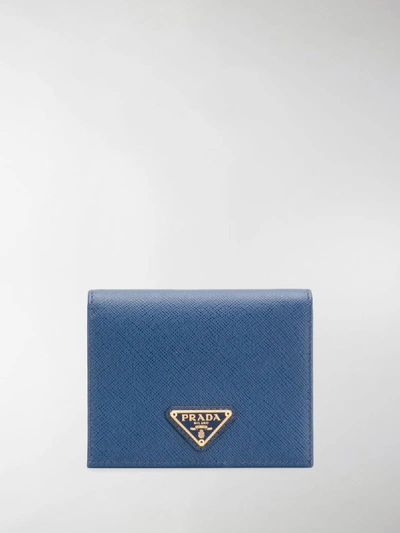 Shop Prada Triangle Logo Wallet In Blue