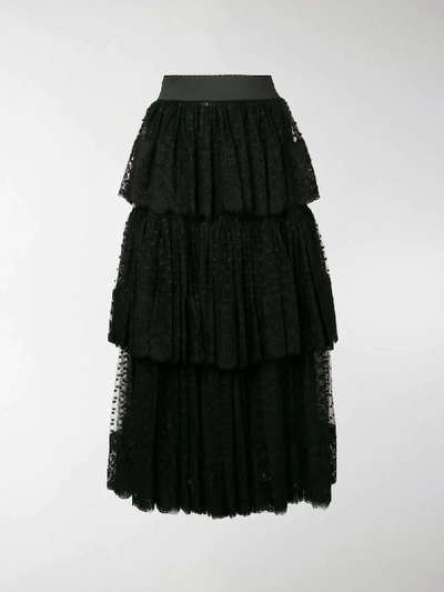 Shop Dolce & Gabbana Pleated Layered Tulle Skirt In Black