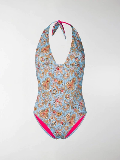 Shop Etro Paisley Print Swimsuit In Blue