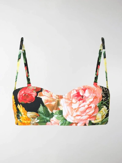 Shop Dolce & Gabbana Floral Print Bikini Top In Black