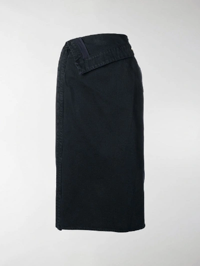 Shop Jacquemus Denim Foldover Pencil Skirt In Blue