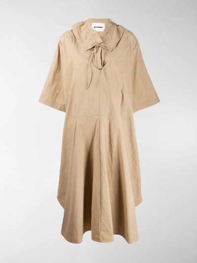Shop Jil Sander Bell Sleeve Shift Dress In Brown