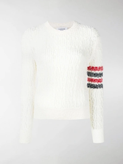 Shop Thom Browne Tricolour Open Stitch Sweater In White