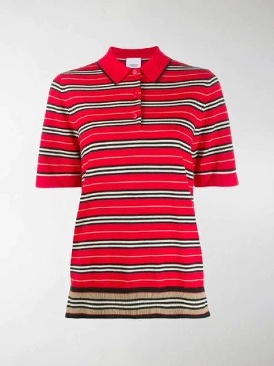 Shop Burberry Striped Polo Top In Red