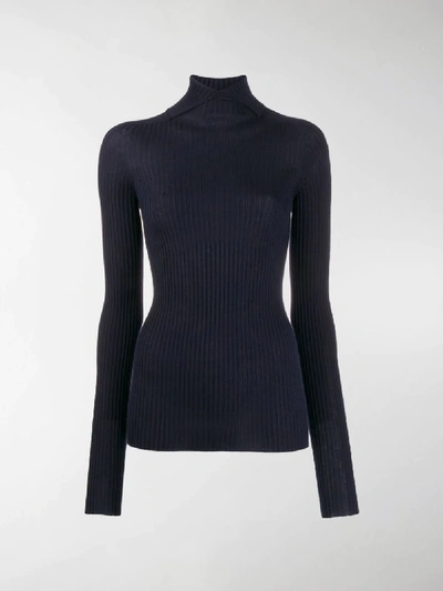 Shop Jil Sander Ribbed Knit Turtleneck Sweater In Blue