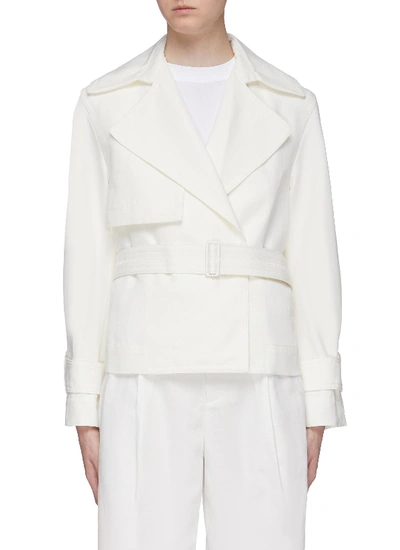 Shop Vince Belted Cropped Linen-cotton Boxy Jacket In White
