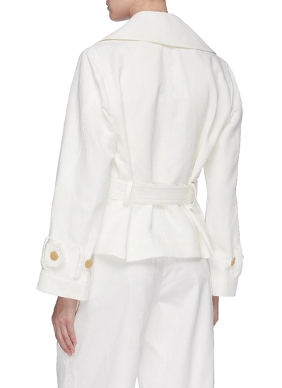 Shop Vince Belted Cropped Linen-cotton Boxy Jacket In White