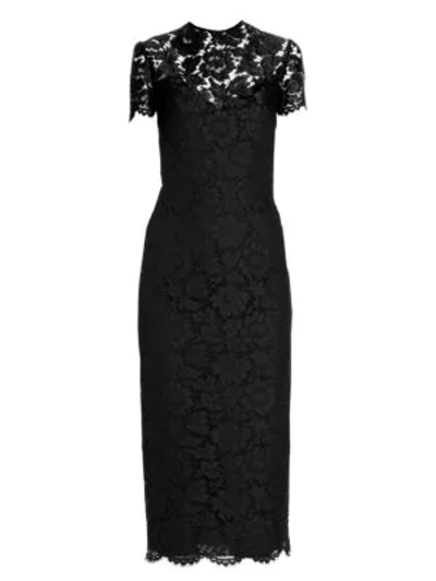 Shop Valentino Women's Short Sleeve Lace Midi Dress In Black