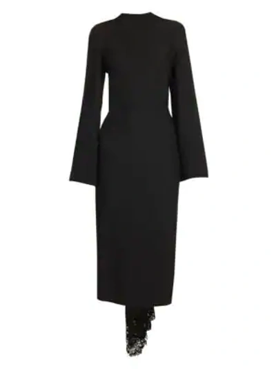 Shop Valentino Women's Long Sleeve Lace Back Midi Dress In Black