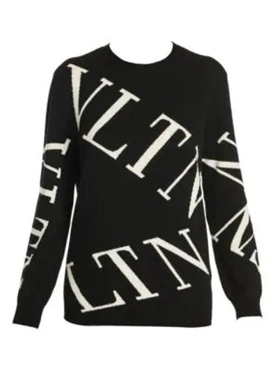 Shop Valentino Logo Virgin Wool & Cashmere Crewneck Sweater In Black White