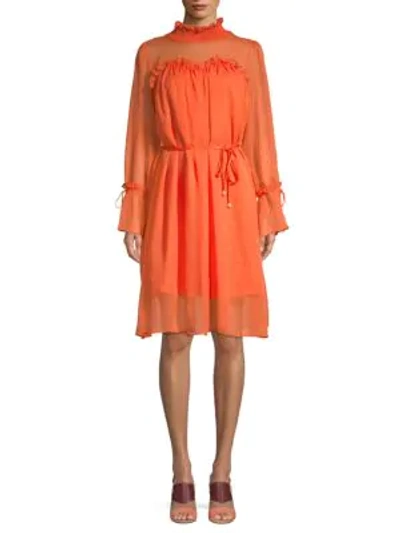 Shop Lumie Ruffled Overlay Tie Flare Dress In Orange