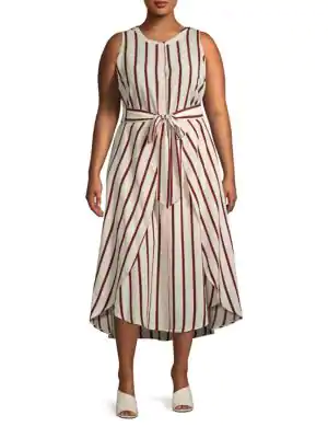 striped button front midi dress