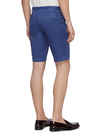 Shop Lardini Garment-dyed Flax-cotton Twill Shorts In Navy