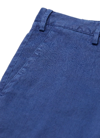 Shop Lardini Garment-dyed Flax-cotton Twill Shorts In Navy