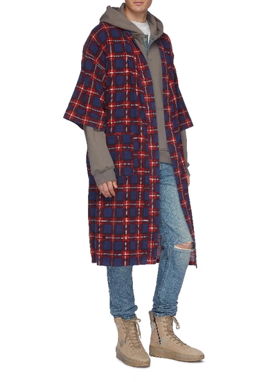 Shop Fear Of God Belted Tartan Plaid Flannel Robe Coat
