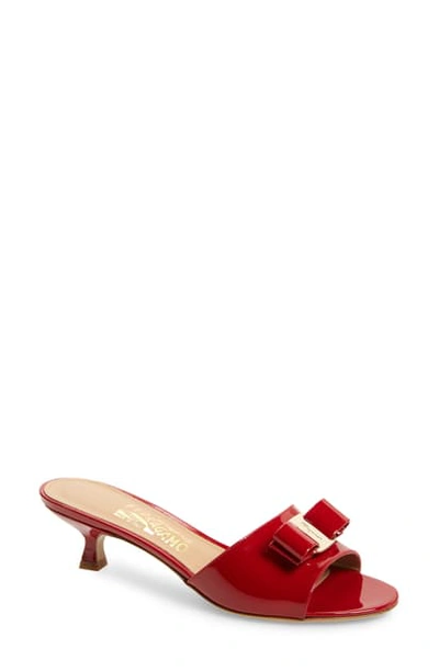 Shop Ferragamo Ginostra Bow Slide Sandal In Red