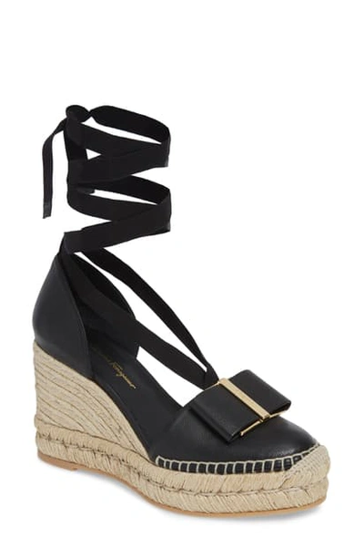 Shop Ferragamo Geranio Espadrille Wedge In Black