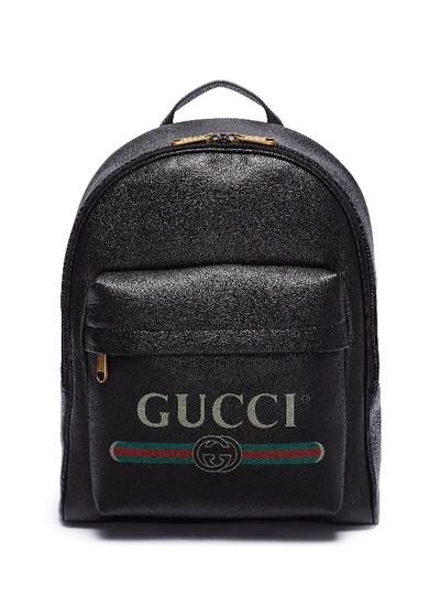 Shop Gucci Logo Print Leather Backpack