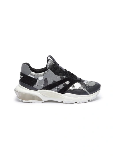 Shop Valentino Chunky Outsole Camouflage Print Mesh Sneakers