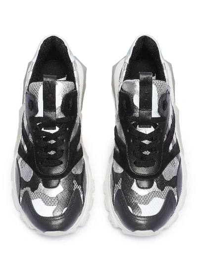 Shop Valentino Chunky Outsole Camouflage Print Mesh Sneakers