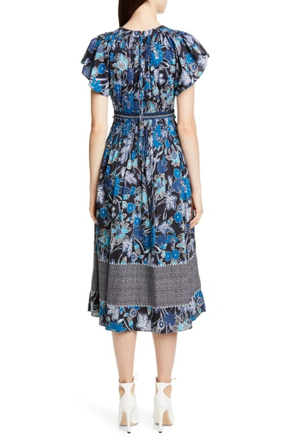 Shop Ulla Johnson Lottie Floral Print Midi Dress In Lapis