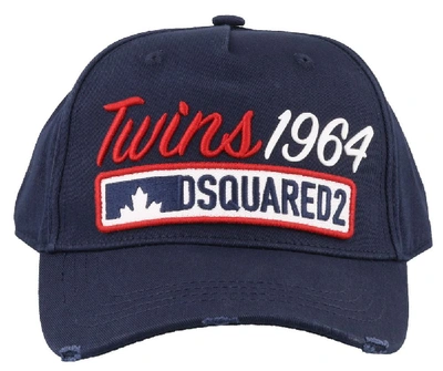 Shop Dsquared2 Embroidered Twins Logo Cap In Blue