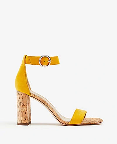 Shop Ann Taylor Leannette Suede Block Heel Sandals In Yellow