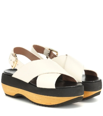 Shop Marni Platform Leather Sandals In Beige