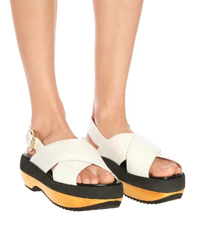 Shop Marni Platform Leather Sandals In Beige