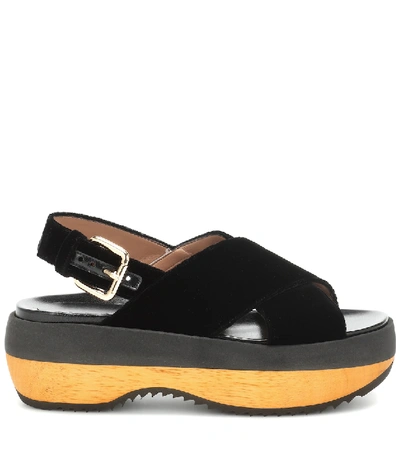 Shop Marni Velvet Sandals In Black