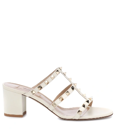 Shop Valentino Rockstud Spike Leather Sandals In White
